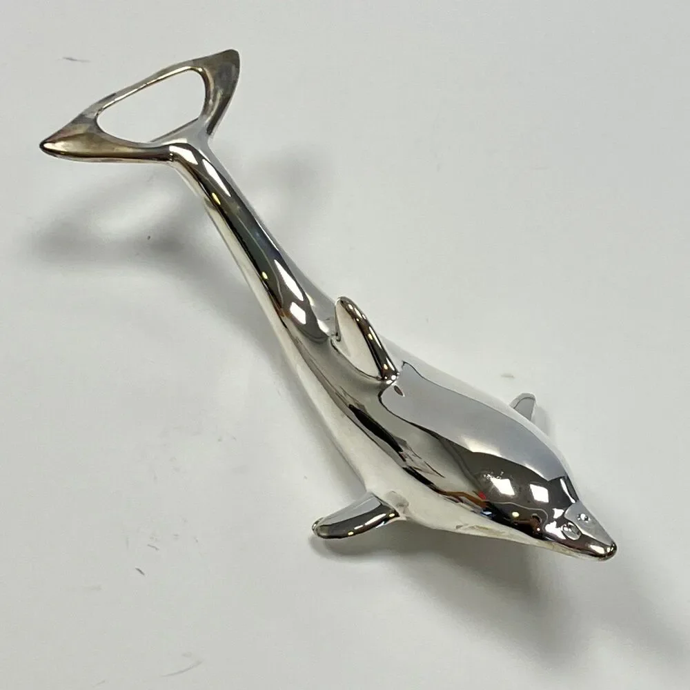 Lillian Vernon Dolphin Bottle Opener Silver Plated Twist And Pop Opener With Box